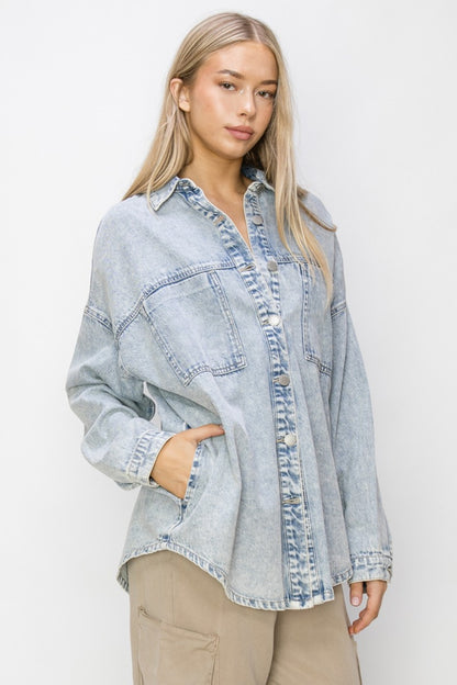 RISEN Button Up Long Sleeve Shacket Shirt Apparel Clothing Tops RISEN Ship from USA Shirts USA Women Trendsi https://www.cyberehub.com