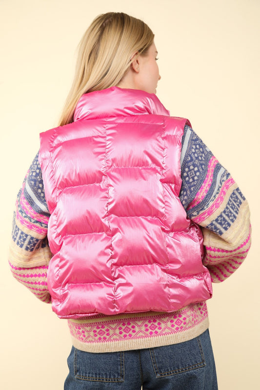VERY J Shiny Metallic Zip Up Puffer Vest Shirt Apparel Clothing Tops Ship from USA Shirts USA VERY J Women Trendsi https://www.cyberehub.com