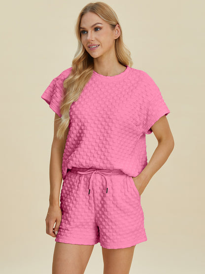 Double Take Full Size Texture T-Shirt and Shorts Set Tops/Jackets/Sweaters Clothing Tops Double Take Ship from USA TikTok Trendsi USPS Walmart Trendsi https://www.cyberehub.com