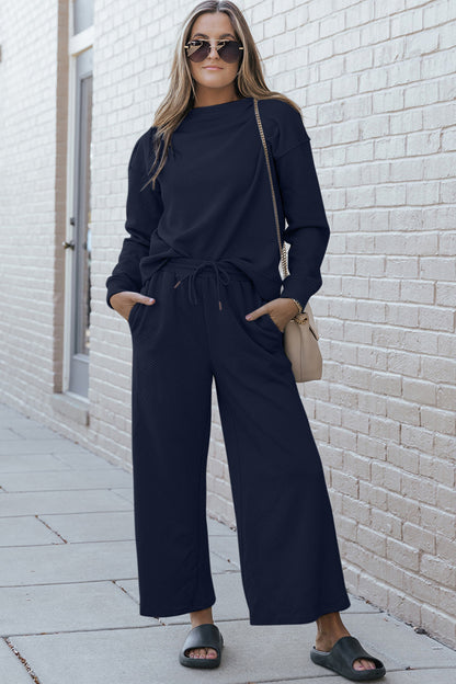Double Take Full Size Textured Long Sleeve Top and Drawstring Pants Set Dark Blue Apparel/Tops Double Take Ship from USA TikTok Tops Trendsi USPS Walmart Walmart Apparel Trendsi https://www.cyberehub.com