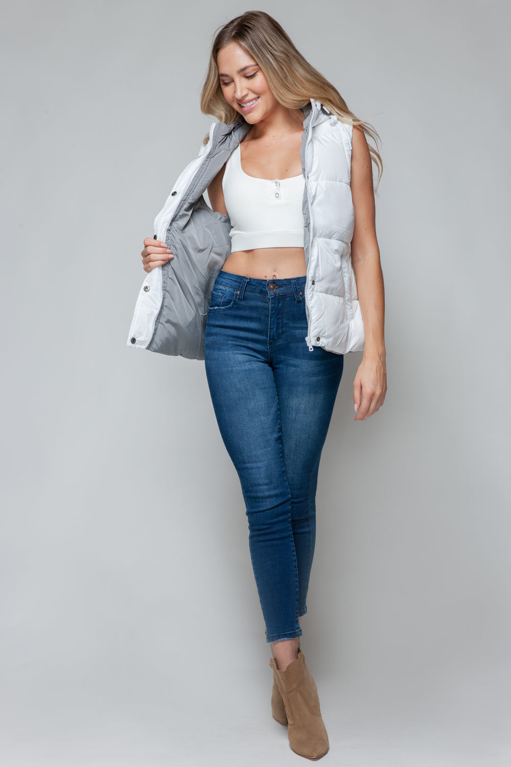 Snobbish Snap and Zip Closure Hooded Vest Shirt Apparel Clothing Tops Ship from USA Shirts Snobbish USA Women Trendsi https://www.cyberehub.com