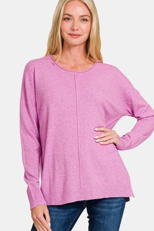 Zenana Front Seam Round Neck Sweater Moonlit Mauve Tops/Jackets/Sweaters Clothing Tops Ship from USA TikTok Trendsi USPS Walmart Zenana Trendsi https://www.cyberehub.com