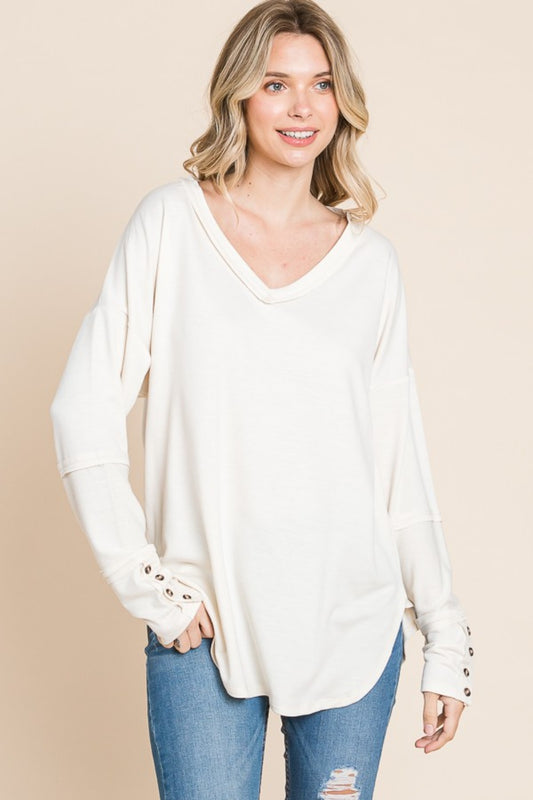 Culture Code Full Size V-Neck Dropped Shoulder Blouse ECRUCREAM Apparel/Tops Culture Code Ship from USA TikTok Tops Trendsi USPS Walmart Walmart Apparel Trendsi https://www.cyberehub.com