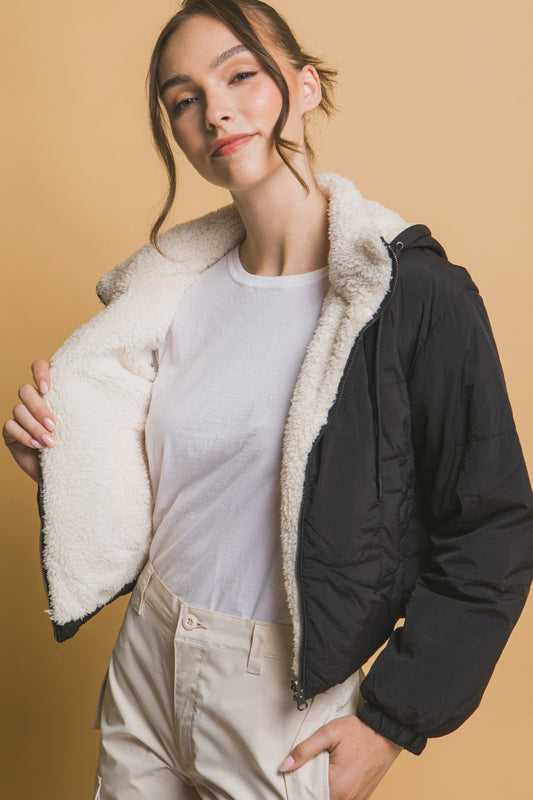 Love Tree Zip Up Cropped Hooded Sherpa Reversible Jacket Tops/Jackets/Sweaters Clothing Tops LOVE TREE Ship from USA TikTok Trendsi USPS Walmart Trendsi https://www.cyberehub.com