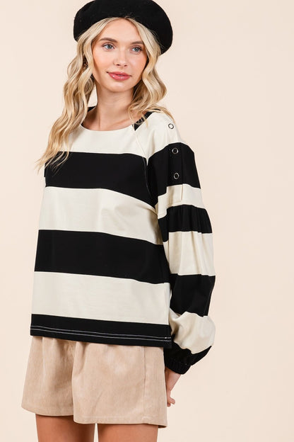 Mittoshop Striped Snap Shoulder Long Sleeve T-Shirt Apparel/Tops Mittoshop Ship from USA TikTok Tops Trendsi USPS Walmart Walmart Apparel Trendsi https://www.cyberehub.com
