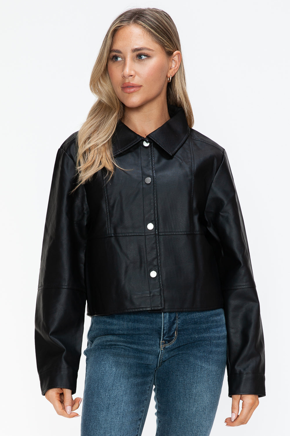 Snobbish Snap Down Long Sleeve PU Leather Jacket Black Tops/Jackets/Sweaters Clothing Tops Ship from USA Snobbish TikTok Trendsi USPS Walmart Trendsi https://www.cyberehub.com