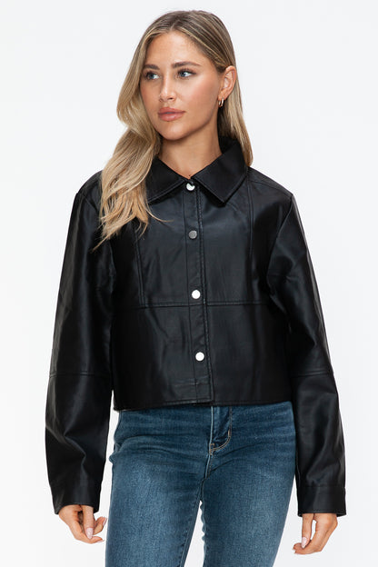 Snobbish Snap Down Long Sleeve PU Leather Jacket Black Tops/Jackets/Sweaters Clothing Tops Ship from USA Snobbish TikTok Trendsi USPS Walmart Trendsi https://www.cyberehub.com