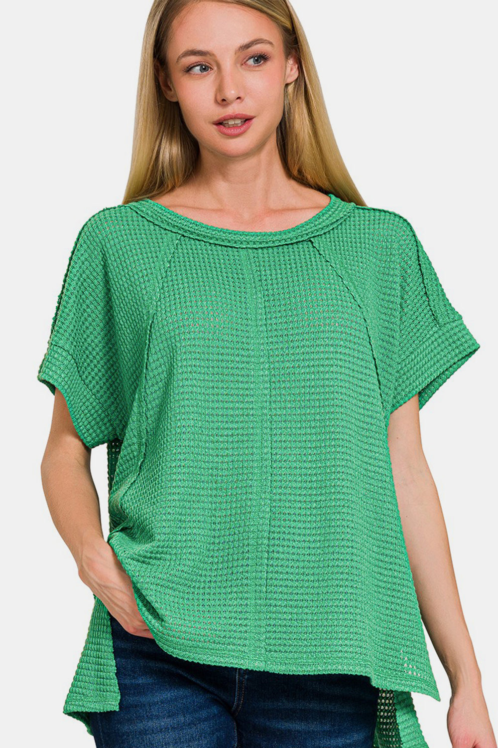 Zenana Waffle Exposed-Seam Short Sleeve T-Shirt K Green Tops/Jackets/Sweaters Clothing Tops Memorial Day Sale Ship from USA TikTok Trendsi USPS Walmart Zenana Trendsi https://www.cyberehub.com