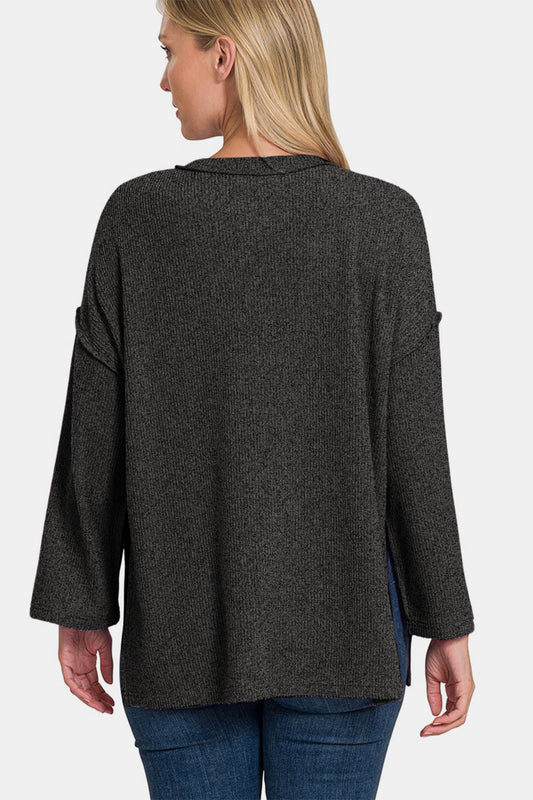 Zenana Full Size Ribbed Half Button Slit Knit Top Tops/Jackets/Sweaters Clothing Tops Ship from USA TikTok Trendsi USPS Walmart Zenana Trendsi https://www.cyberehub.com