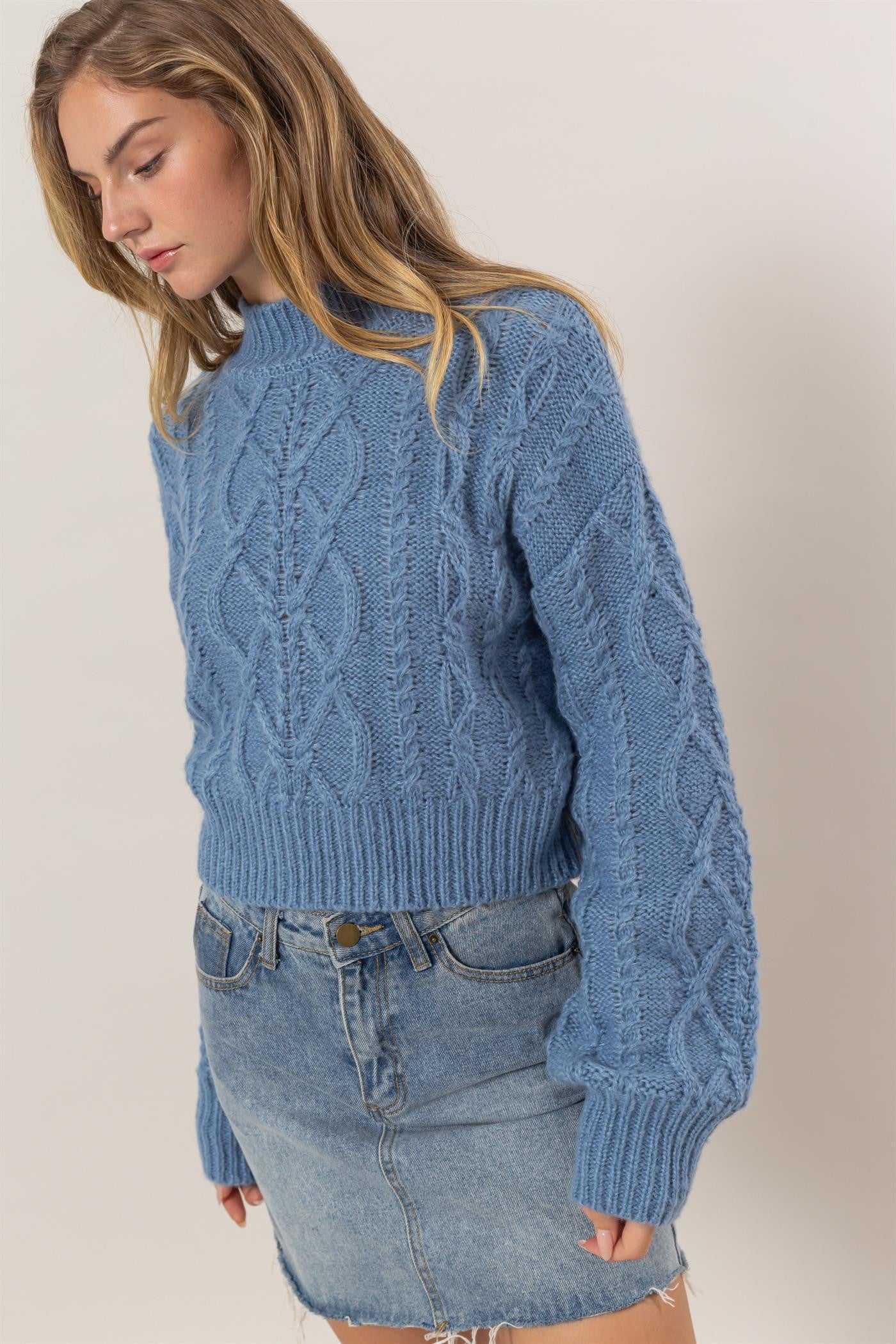 HYFVE Cable-Knit Mock Neck Dropped Shoulder Sweater Apparel Featured HYFVE Ship from USA Tiktok Trendsi USA USPS Walmart Trendsi https://www.cyberehub.com
