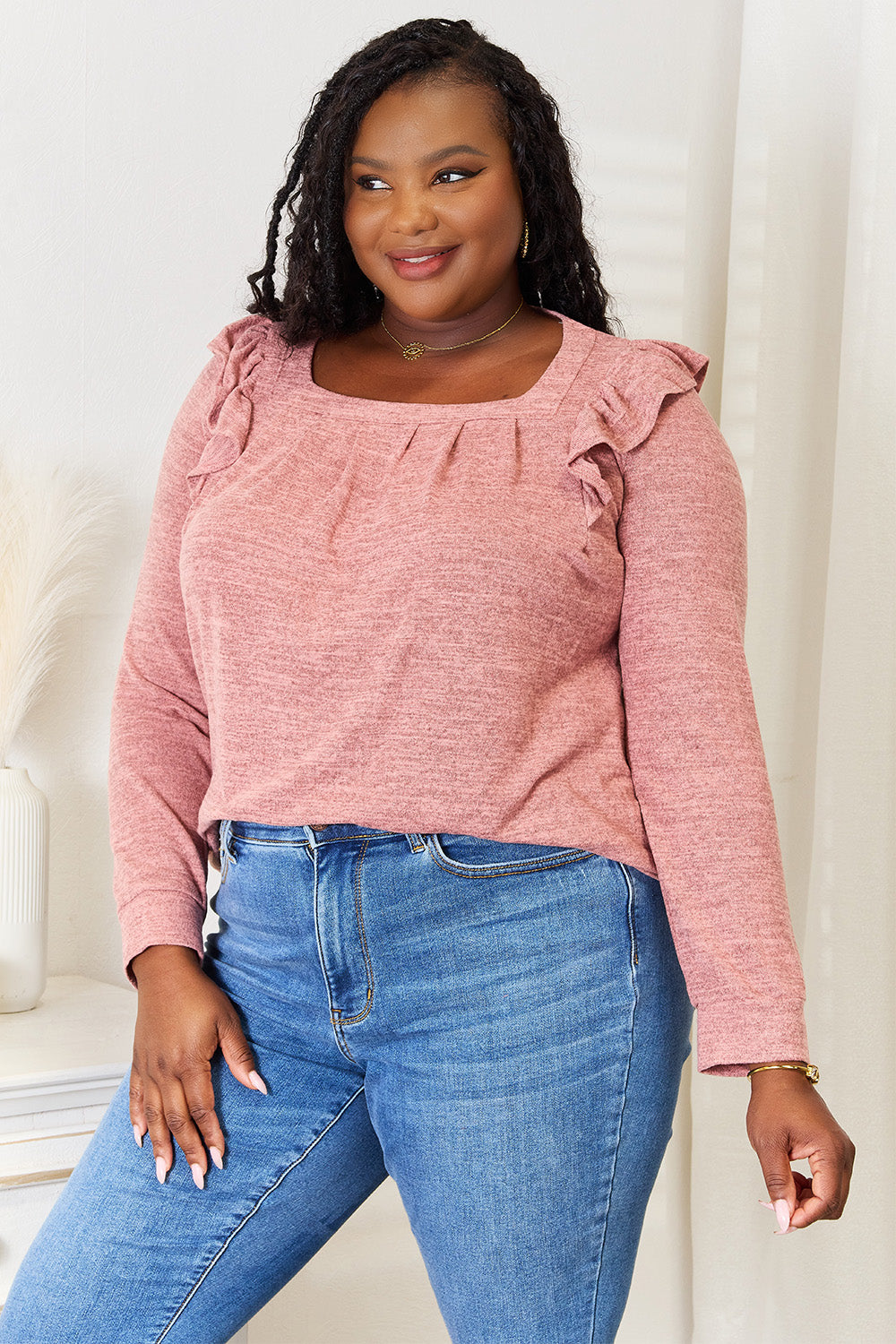 Double Take Square Neck Ruffle Shoulder Long Sleeve T-Shirt Apparel/Tops Double Take Ship from USA TikTok Tops Trendsi USPS Walmart Walmart Apparel Trendsi https://www.cyberehub.com