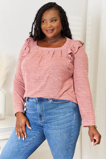 Double Take Square Neck Ruffle Shoulder Long Sleeve T-Shirt Apparel/Tops Double Take Ship from USA TikTok Tops Trendsi USPS Walmart Walmart Apparel Trendsi https://www.cyberehub.com