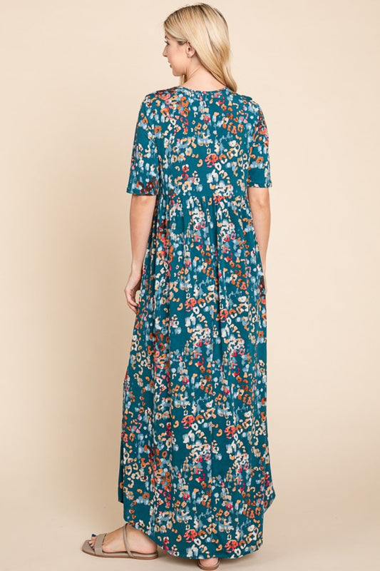BOMBOM Printed Shirred Maxi Dress Apparel/Dress BOMBOM Dress Ship from USA TikTok Trendsi USPS Walmart Walmart Apparel Trendsi https://www.cyberehub.com