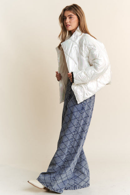 J.NNA Quilted Mock Neck Puffer Jacket Shirt Apparel Clothing Tops J.NNA Ship from USA Shirts USA Women Trendsi https://www.cyberehub.com