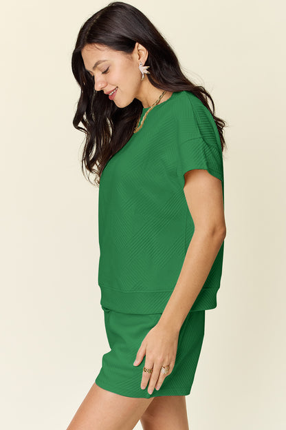 Double Take Full Size Texture Short Sleeve T-Shirt and Drawstring Shorts Set Apparel/Tops Double Take Ship from USA TikTok Tops Trendsi USPS Walmart Walmart Apparel Trendsi https://www.cyberehub.com