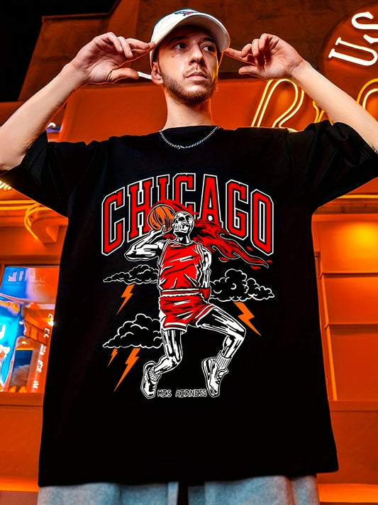 Retro Hollowed Out Basketball Print, Men's Flat Design Round Neck Sports T-shirt, Summer Casual And Comfortable T-shirt, Men's Top For Daily Gym Exercise And Running Apparel/Shirt/Graphic Shirt SNULLO https://www.cyberehub.com