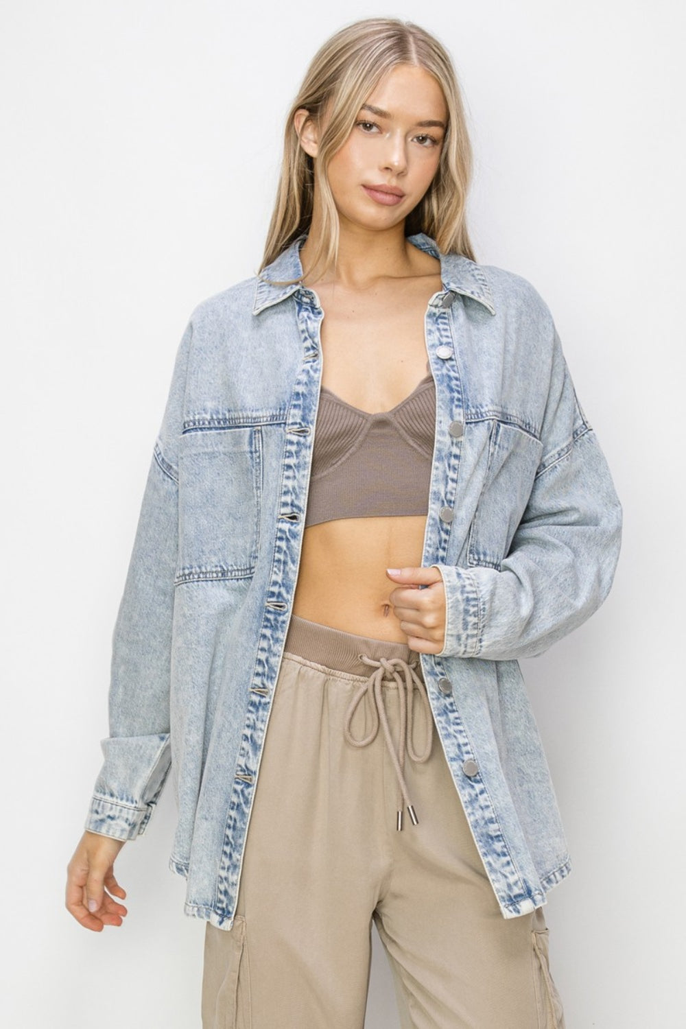 RISEN Button Up Long Sleeve Shacket Shirt Apparel Clothing Tops RISEN Ship from USA Shirts USA Women Trendsi https://www.cyberehub.com