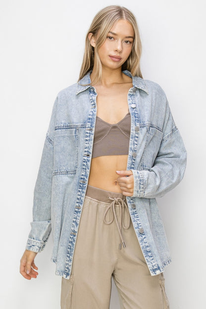 RISEN Button Up Long Sleeve Shacket Shirt Apparel Clothing Tops RISEN Ship from USA Shirts USA Women Trendsi https://www.cyberehub.com