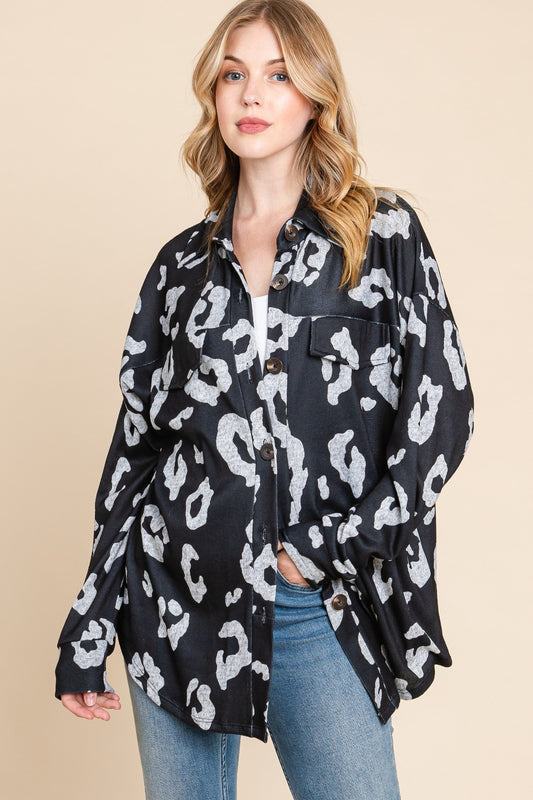 BOMBOM Animal Print Button Up Knit Shacket Black Tops/Jackets/Sweaters BOMBOM Clothing Tops Ship from USA TikTok Trendsi USPS Walmart Trendsi https://www.cyberehub.com