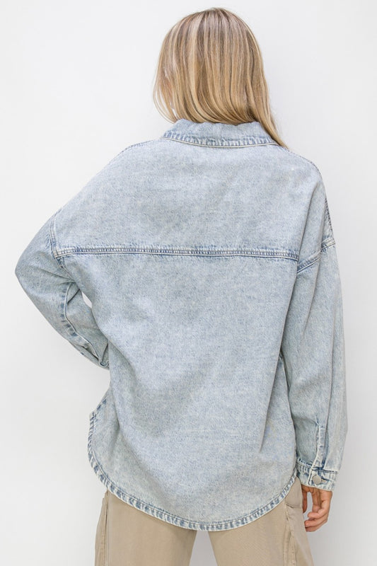 RISEN Button Up Long Sleeve Shacket Shirt Apparel Clothing Tops RISEN Ship from USA Shirts USA Women Trendsi https://www.cyberehub.com