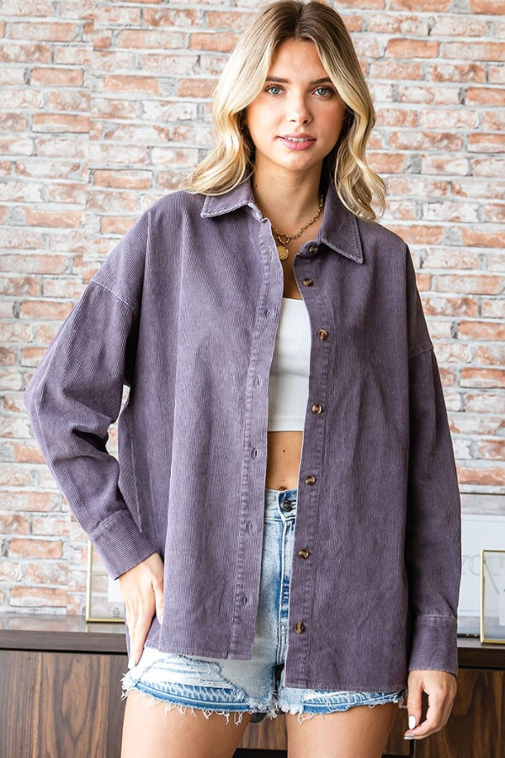 First Love Washed Corduroy Button Down Long Sleeve Shirt Tops/Jackets/Sweaters Clothing Tops First Love Ship from USA TikTok Trendsi USPS Walmart Trendsi https://www.cyberehub.com