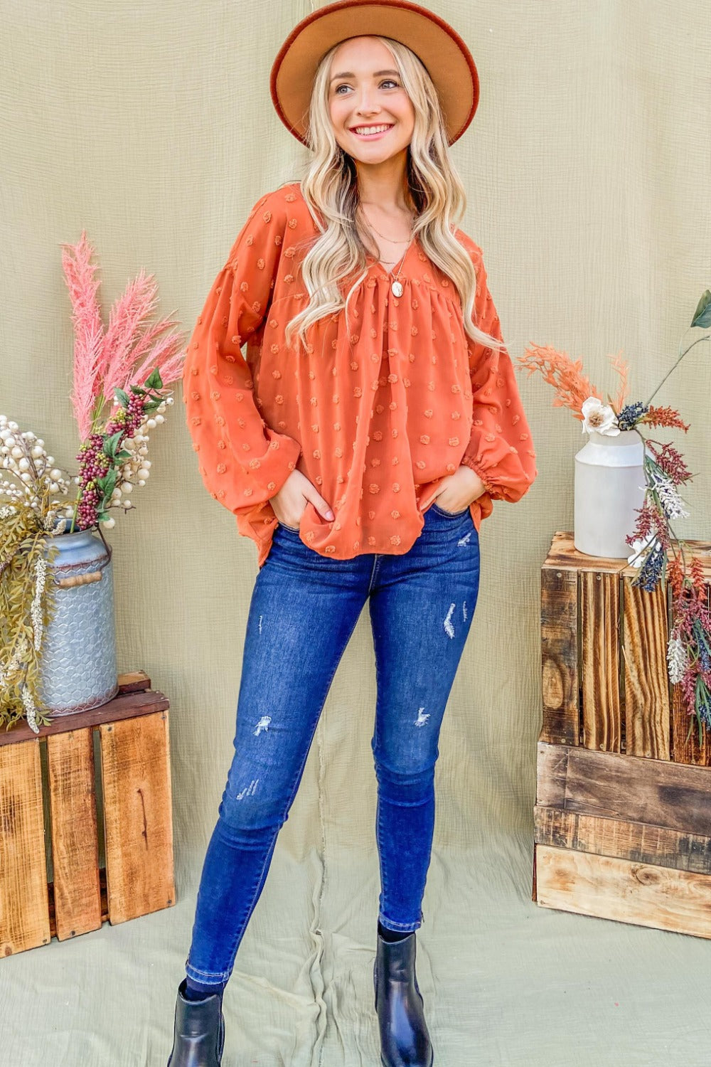 And The Why Swiss Dot V Neck Balloon Sleeve Woven Blouse Tops/Jackets/Sweaters And The Why Clothing Tops Ship from USA TikTok Trendsi USPS Walmart Trendsi https://www.cyberehub.com
