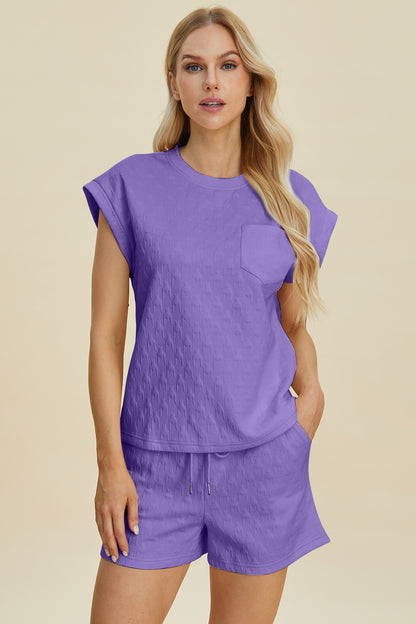 Double Take Full Size Pocketed Texture Round Neck Top and Shorts Set Lavender Tops/Jackets/Sweaters Clothing Tops Double Take Ship from USA TikTok Trendsi USPS Walmart Trendsi https://www.cyberehub.com