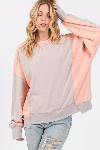 SAGE + FIG Color Block Round Neck Sweatshirt Apparel/Tops SAGE+FIG Ship from USA TikTok Tops Trendsi USPS Walmart Walmart Apparel Trendsi https://www.cyberehub.com