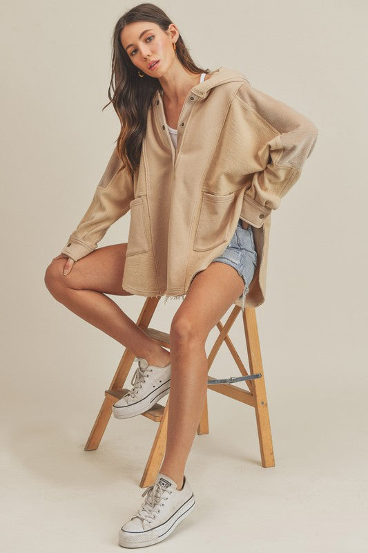 Aemi+Co Slit Half Snap Oversize Hoodie Apparel/Tops Aemi+Co Ship from USA TikTok Tops Trendsi USPS Walmart Walmart Apparel Trendsi https://www.cyberehub.com