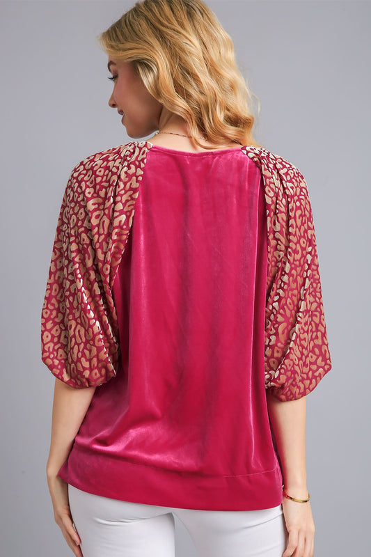 Umgee Round Neck Leopard Balloon Sleeve Velvet Top Apparel Apparel Ship from USA TikTok Trendsi Umgee USA Trendsi https://www.cyberehub.com