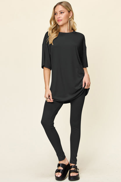 Double Take Full Size Round Neck Dropped Shoulder T-Shirt and Leggings Set Black Apparel/Tops Double Take Ship from USA TikTok Tops Trendsi USPS Walmart Walmart Apparel Trendsi https://www.cyberehub.com