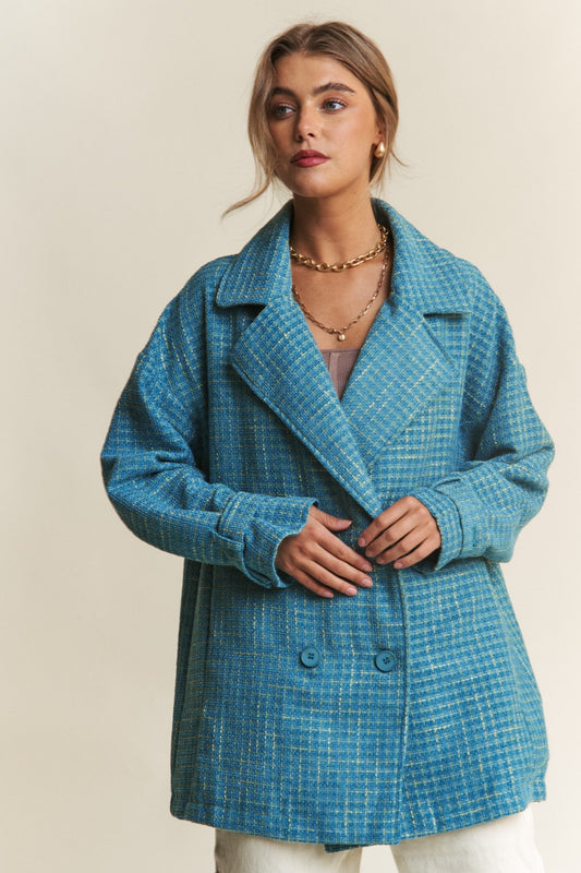 J.NNA Tweed Double-Breasted Long Sleeve Coat Emerald Sea Shirt Apparel Clothing Tops J.NNA Ship from USA Shirts USA Women Trendsi https://www.cyberehub.com