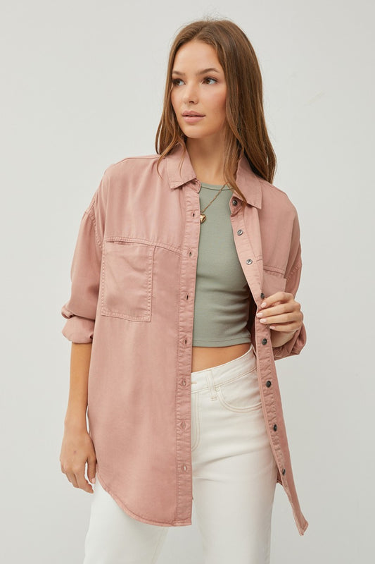 RISEN Full Size Button Up Long Sleeve Denim Shirt Mauve Tops/Jackets/Sweaters Clothing Tops RISEN Ship from USA TikTok Trendsi USPS Walmart Trendsi https://www.cyberehub.com