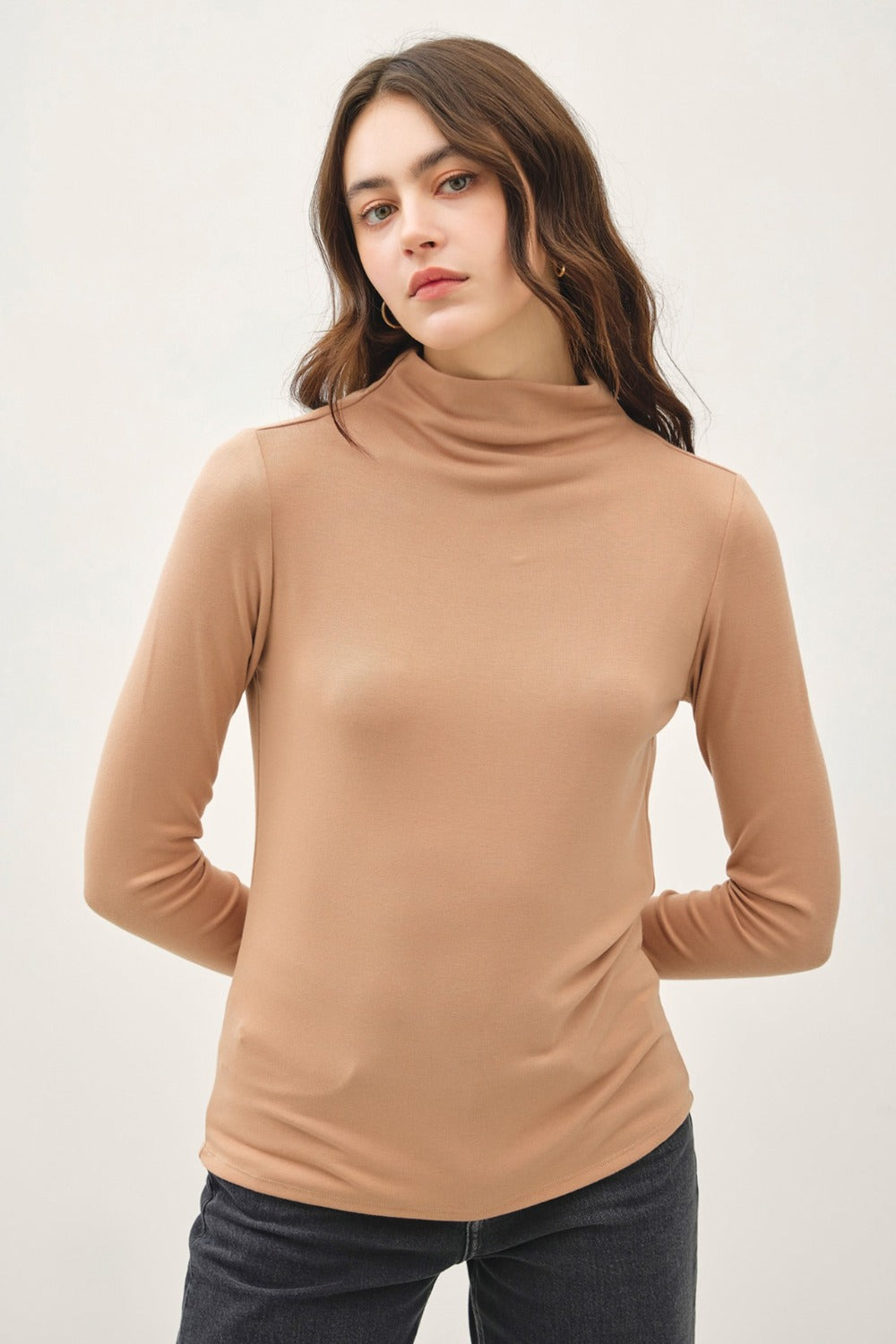 Be Cool Mock Neck Long Sleeve T-Shirt Camel Apparel/Tops BE COOL Ship from USA TikTok Tops Trendsi USPS Walmart Walmart Apparel Trendsi https://www.cyberehub.com