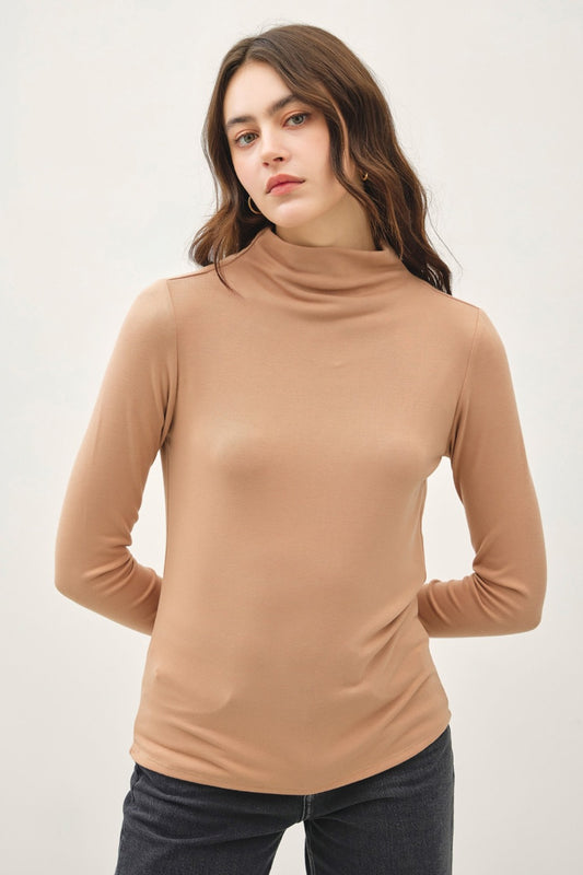 Be Cool Mock Neck Long Sleeve T-Shirt Camel Apparel/Tops BE COOL Ship from USA TikTok Tops Trendsi USPS Walmart Walmart Apparel Trendsi https://www.cyberehub.com