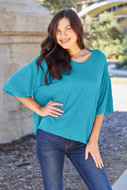 Basic Bae Full Size Round Neck Drop Shoulder T-Shirt Sky Blue Apparel/Tops Basic Bae Ship from USA TikTok Tops Trendsi USPS Walmart Walmart Apparel Trendsi https://www.cyberehub.com