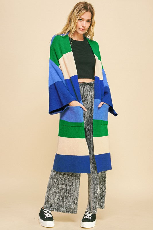 Davi & Dani Color Block Kimono Sleeve Open Front Cardigan Blue Stripe Tops/Jackets/Sweaters Clothing Tops Davi & Dani Ship from USA TikTok Trendsi USPS Walmart Trendsi https://www.cyberehub.com