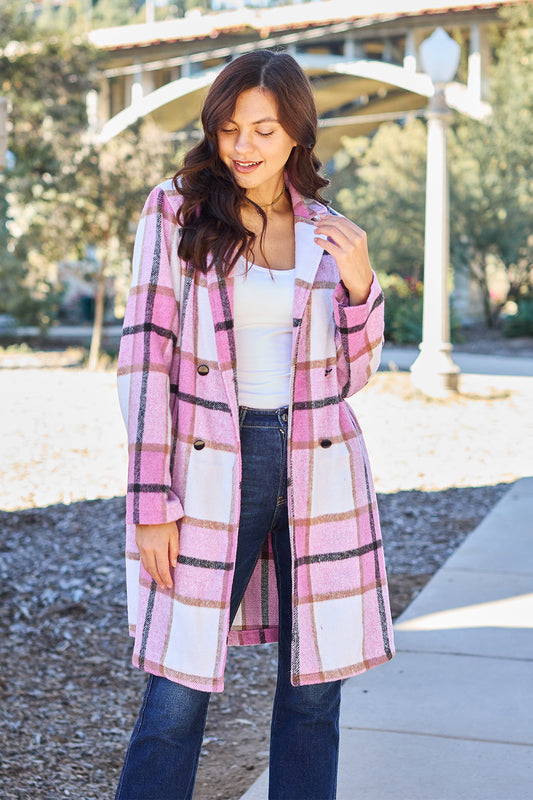 Double Take Full Size Plaid Button Up Lapel Collar Coat Carnation Pink Tops/Jackets/Sweaters Clothing Tops Double Take Ship from USA TikTok Trendsi USPS Walmart Trendsi https://www.cyberehub.com