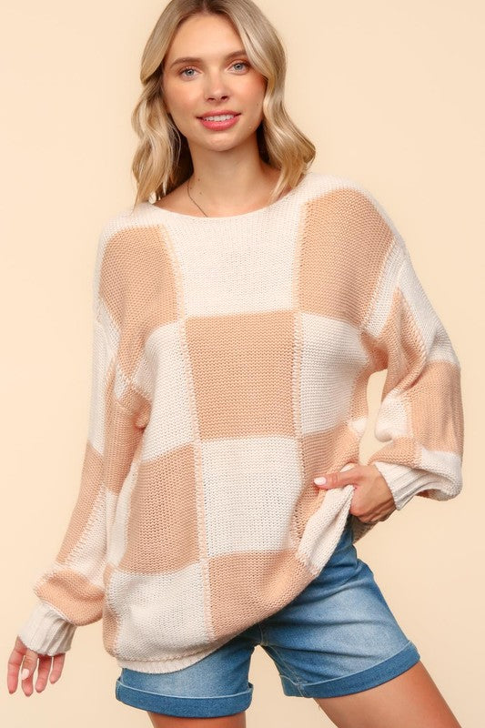 Haptics Full Size Checkered Round Neck Drop Shoulder Sweater Apricot Apparel Apparel Haptics Ship from USA TikTok Trendsi Trendsi https://www.cyberehub.com