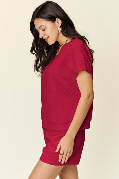 Double Take Full Size Texture Short Sleeve T-Shirt and Drawstring Shorts Set Apparel/Tops Double Take Ship from USA TikTok Tops Trendsi USPS Walmart Walmart Apparel Trendsi https://www.cyberehub.com