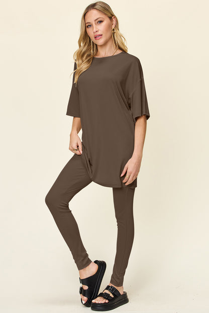 Double Take Full Size Round Neck Dropped Shoulder T-Shirt and Leggings Set Mocha Apparel/Tops Double Take Ship from USA TikTok Tops Trendsi USPS Walmart Walmart Apparel Trendsi https://www.cyberehub.com