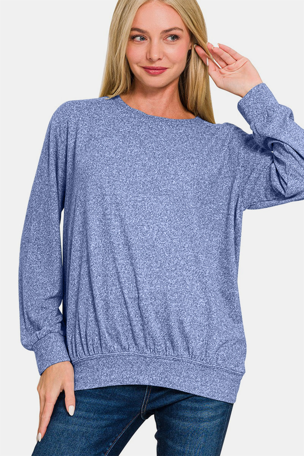 Zenana Full Size Melange Round Neck Top Apparel/Tops Ship from USA TikTok Tops Trendsi USPS Walmart Walmart Apparel Zenana Trendsi https://www.cyberehub.com
