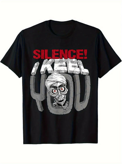 Silence, I Keel You - Men's Letter Pattern Printed T-shirt - Soft Round Neck, Comfortable Fit, Slightly Elastic Knitted Fabric, Casual Summer T-shirt Apparel/Mens/Shirts Apparel CJ POD T-Shirt USa CJ https://www.cyberehub.com