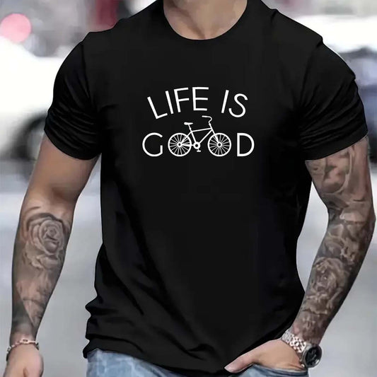 Bicycle Pattern Men's Short Sleeved T-shirt, Comfortable Stretch Summer Fashion T-shirt, Casual Daily Style Fashion Clothing Apparel/Shirt/Graphic Shirt SNULLO https://www.cyberehub.com