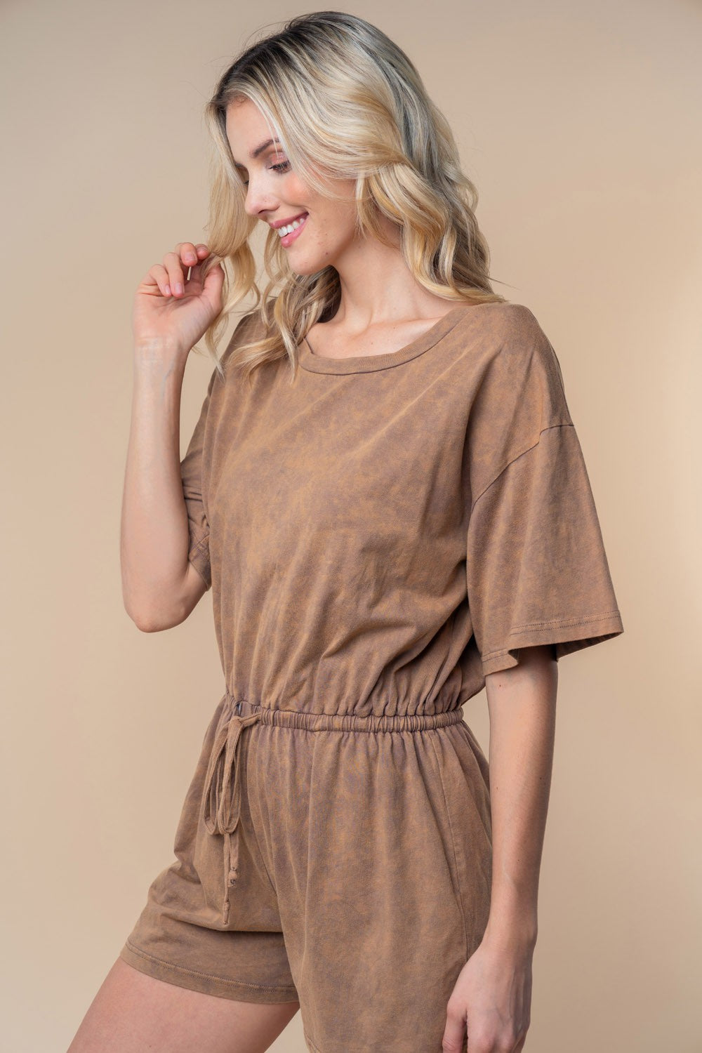 White Birch Full Size Short Sleeve Drawstring Romper Apparel/Tops Ship from USA TikTok Tops Trendsi USPS Walmart Walmart Apparel White Birch Trendsi https://www.cyberehub.com