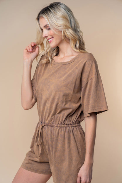White Birch Full Size Short Sleeve Drawstring Romper Apparel/Tops Ship from USA TikTok Tops Trendsi USPS Walmart Walmart Apparel White Birch Trendsi https://www.cyberehub.com