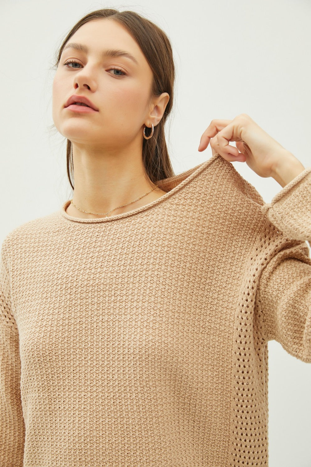 Be Cool Rolled Openwork Round Neck Sweater Tops/Jackets/Sweaters BE COOL Clothing Tops Ship from USA TikTok Trendsi USPS Walmart Trendsi https://www.cyberehub.com