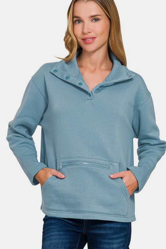 Zenana Turtleneck Half Snap Fleece Sweatshirt Air Force Blue Apparel Apparel Ship from USA TikTok Trendsi Zenana Trendsi https://www.cyberehub.com