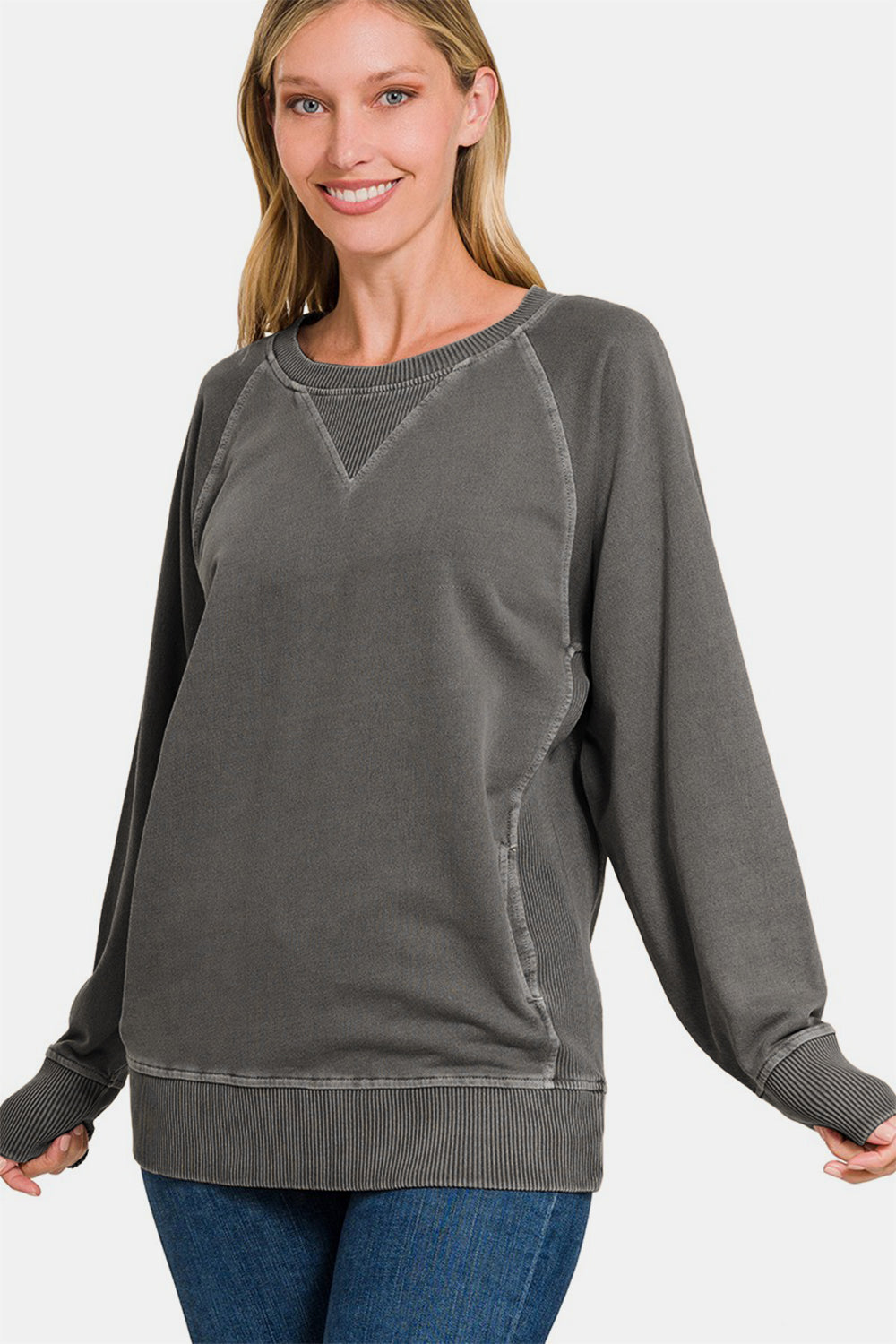 Zenana Round Neck Long Sleeve Sweatshirt Apparel/Tops Ship from USA TikTok Tops Trendsi USPS Walmart Walmart Apparel Zenana Trendsi https://www.cyberehub.com