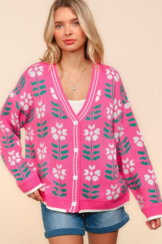 Haptics Full Size Floral Jacquard V-Neck Button Up Cardigan Apparel Apparel Haptics Ship from USA TikTok Trendsi Trendsi https://www.cyberehub.com